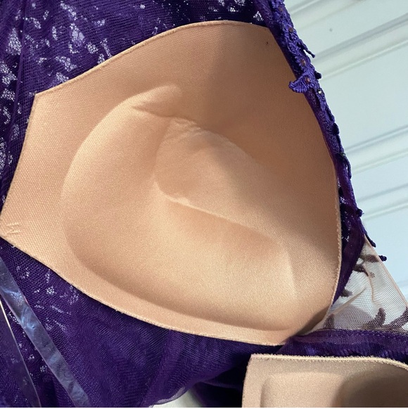 Mori Lee Madeline Gardner Gown Dress Sz 14 Purple Long Sleeve Sequins Lace Gala - Picture 13 of 16